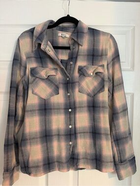 Madewell Pink and Gray Plaid Snap Shirt
